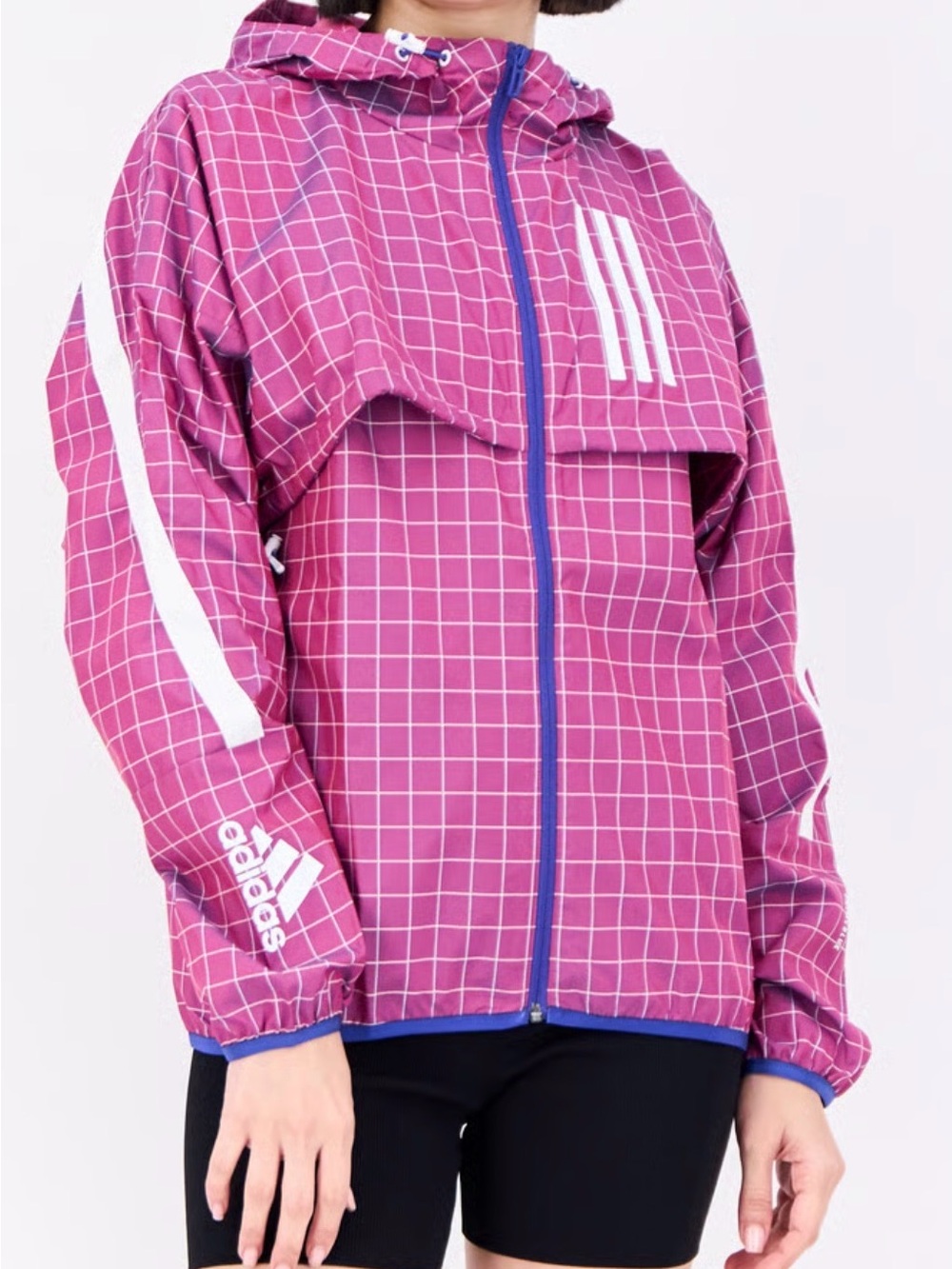 adidas Pink Grid Hooded Windbreaker